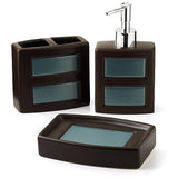 Bathroom Accessories Set 4 Piece, Gridlock, Chocolate & Turquoise - Sazana