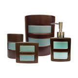 Bathroom Accessories Set 4 Piece, Gridlock, Chocolate & Turquoise - Sazana