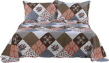 Plaid Bedding 3 Piece Bedspread Quilt Reversible Checkered Coverlet Set, Mocha - Sazana