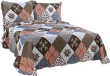 Plaid Bedding 3 Piece Bedspread Quilt Reversible Checkered Coverlet Set, Mocha - Sazana