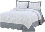 Quilt 3 Piece Bedding Bed Set/Bedspread/Embroidered with 2 Pillow Shams (Cream, California) - Sazana