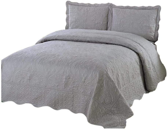 Quilt 3 pc Embroidered Bedding Bed Set/Bedspread Coverlet with 2 Pillow sham - Sazana