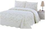 Quilt 3 Piece Bedding Bed Set/Bedspread/Embroidered with 2 Pillow Shams (Cream, California) - Sazana