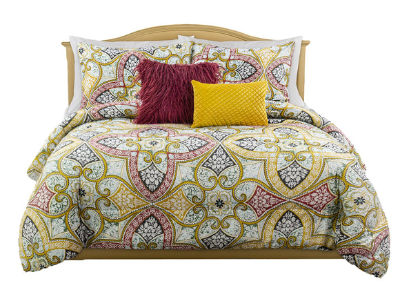 Comforter Set with One Velvet Quilted Pillow ,One Faux Mongolian Pillow and Two Pillow Shams (Kentville) - Sazana