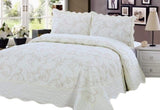 Quilt 3 Piece Bedding Bed Set/Bedspread/Embroidered with 2 Pillow Shams (Cream, California) - Sazana