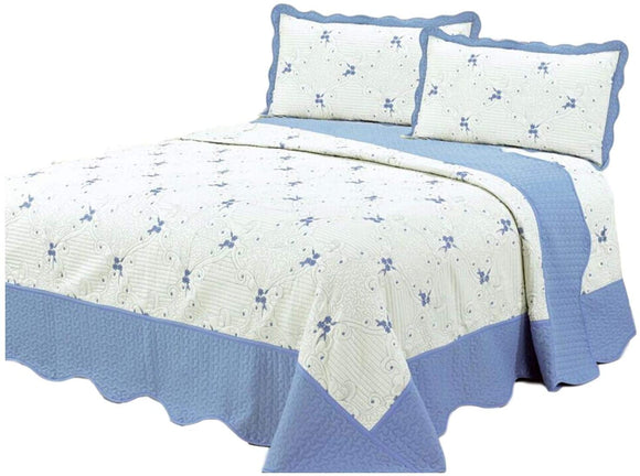 Quilt 3 Piece Embroidered Bedding /Bedspread / Coverlet with 2 Pillow Shams - Sazana