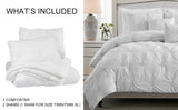Comforter 3 Piece Bedding Embroidered with 3D Floret Pintuck Ruched Set - Sazana