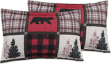 Quilt Plaid Printed Bedding 3 Piece Cottage Lodge Quilt Set, Red Reindeer - Sazana