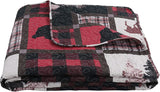 Quilt Plaid Printed Bedding 3 Piece Cottage Lodge Quilt Set, Red Reindeer - Sazana