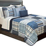 Duncan Plaid Printed Bedding 3 Piece/Bedspread Coverlet Quilt Set (Blue, King) - Sazana