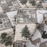 Quilt Plaid Reversible Lodge Cottage Printed Patch Bedding Coverlet 3 Piece Set, Black Bear - Sazana