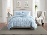 Comforter 3 Piece Bedding Embroidered with 3D Floret Pintuck Ruched Set - Sazana
