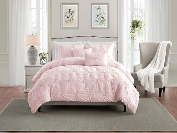 Comforter 3 Piece Bedding Embroidered with 3D Floret Pintuck Ruched Set - Sazana