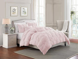 Comforter 3 Piece Bedding Embroidered with 3D Floret Pintuck Ruched Set - Sazana
