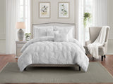 Comforter 3 Piece Bedding Embroidered with 3D Floret Pintuck Ruched Set - Sazana