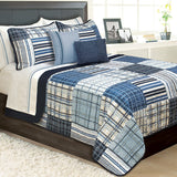 Duncan Plaid Printed Bedding 3 Piece/Bedspread Coverlet Quilt Set (Blue, King) - Sazana