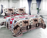 Quilt Plaid Reversible Lodge Cottage Printed Patch Bedding Coverlet 3 Piece Set - Sazana