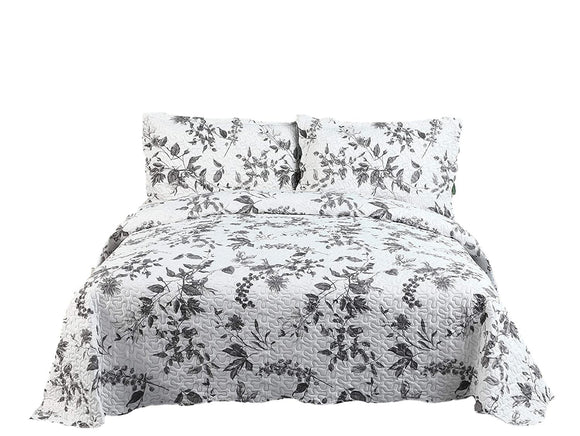 Floral Bedding 3 Piece Bedspread Quilt Coverlet Set Ashen - Sazana