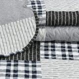 Plaid Printed Bedding 3 Piece Bedspread Quilt Set Grey Plaid King Queen Twin - Sazana