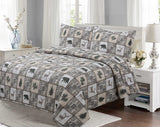 Quilt Plaid Reversible Lodge Cottage Printed Patch Bedding Coverlet 3 Piece Set, Black Bear - Sazana