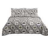 Quilt Plaid Reversible Lodge Cottage Printed Patch Bedding Coverlet 3 Piece Set, Black Bear - Sazana