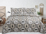 Quilt Plaid Reversible Lodge Cottage Printed Patch Bedding Coverlet 3 Piece Set, Black Bear - Sazana