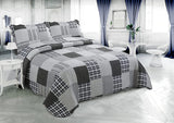 Plaid Printed Bedding 3 Piece Bedspread Quilt Set Grey Plaid King Queen Twin - Sazana