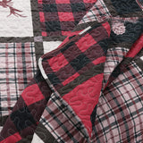 Quilt Plaid Printed Bedding 3 Piece Cottage Lodge Quilt Set, Red Reindeer - Sazana
