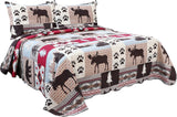 Quilt Plaid Reversible Lodge Cottage Printed Patch Bedding Coverlet 3 Piece Set - Sazana