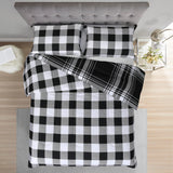 Plaid Comforter 3 Piece Queen Reversible Buffalo Bedding Set Cabin Cottage Lodge, White and Black - Sazana