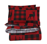 Plaid Comforter 3 Piece Queen Reversible Buffalo Bedding Set Cabin Cottage Lodge, Red and Black - Sazana