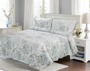 Quilt Rich Printed Embossed Pinsonic Bedding 3 Piece Bedspread Coverlet Ultra Soft Set, Pastel Marine - Sazana