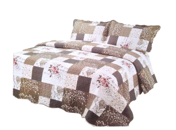 Pinsonic Plaid Bedding 3 Piece Bedspread Quilt Coverlet Set, Desert Stone - Sazana