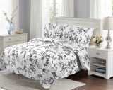 Floral Bedding 3 Piece Bedspread Quilt Coverlet Set Ashen - Sazana