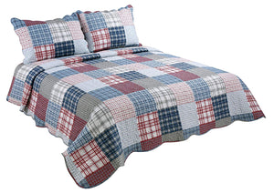 Plaid Printed Bedding 3 Piece Bedspread Quilt Set Multicolor King Queen Twin - Sazana
