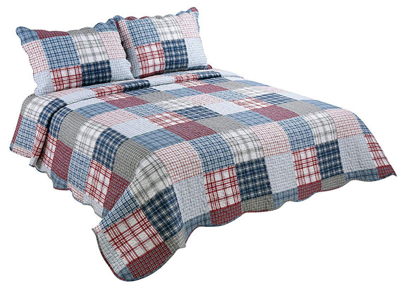 Plaid Printed Bedding 3 Piece Bedspread Quilt Set Multicolor King Queen Twin - Sazana