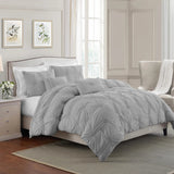 Comforter 3 Piece Bedding Embroidered with 3D Floret Pintuck Ruched Set - Sazana