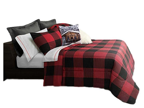 Plaid Reversible Comforter Pillow Shams Set (Buffalo Red, Queen) - Sazana