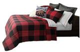 Plaid Reversible Comforter Pillow Shams Set (Buffalo Red, Queen) - Sazana